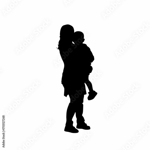 Silhouette of a child embracing their mother with love and warmth