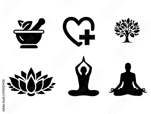 set of icons of ayurveda