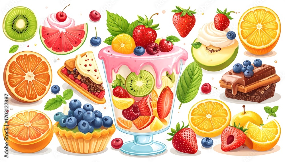 Fototapeta premium Colorful fruit dessert illustration