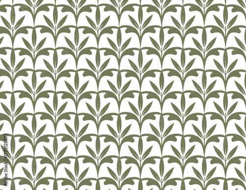 Leafy Green Pattern: A mesmerizing pattern of symmetrical, olive-green leaves artfully arranged against a backdrop