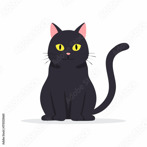 Charming Minimalist Black Cat Vector Illustration with Bright Yellow Eyes