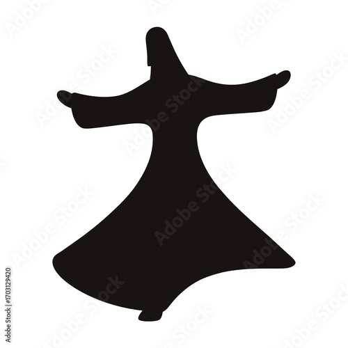 Silhouette of a Whirling Dervish in Traditional Dress against White Backdrop