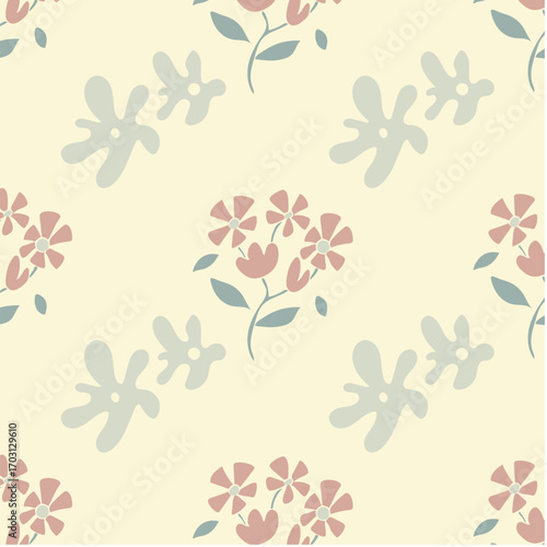Vector seamless pattern with plant and flower theme