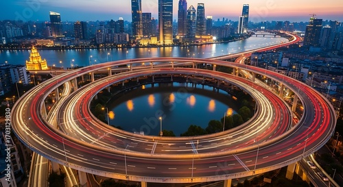 Shanghai's Modern Transportation Hub: A Stunning View of the Nanpu Bridge and the City Skyline
