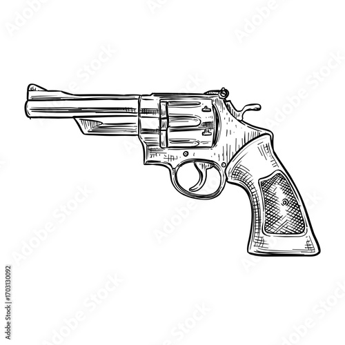 revolver gun vector hand drawn illustration