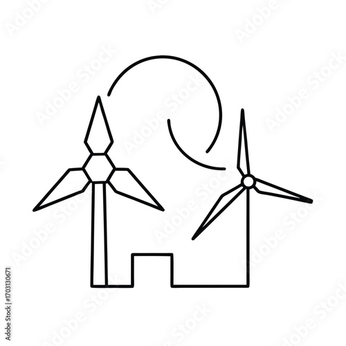 Minimalist line art of renewable energy wind turbine vector line art on white background