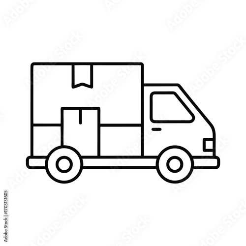 ecommerce delivery truck vector line art on white background