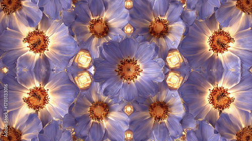 Luminous Kaleidoscope — Mirrored Violet Cosmos Blossoms