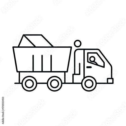 Recycling truck collecting garbage vector line art on white background