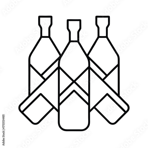 Colorful wine bottles forming shape vector line art on white background