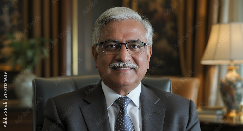 Fototapeta premium Smiling mature businessman portrait in office setting