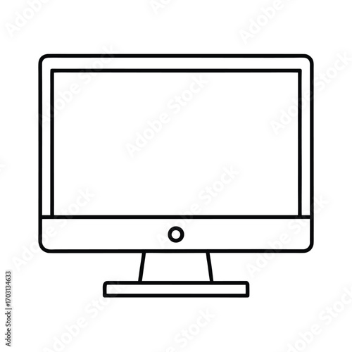 Desktop computer mockup with laptop vector line art on white background