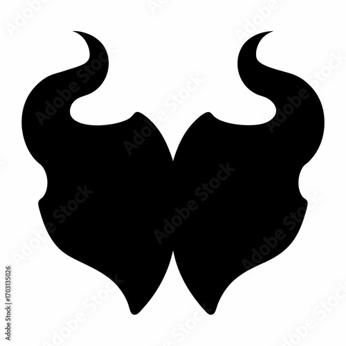 Symmetrical black and white image of a stylized animal horn pattern