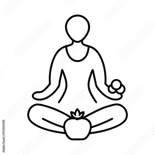 meditation person with healthy lifestyle pose vector line art on white background