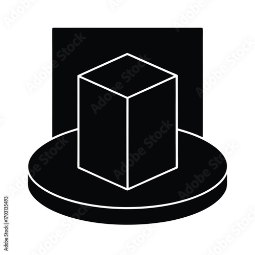 minimal glowing cylinder and cube design vector line art on white background