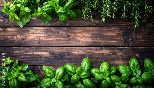 Fresh Herbs on Rustic Wooden Background