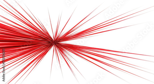 Red abstract explosion of lines on a transparent background, dynamic energy burst