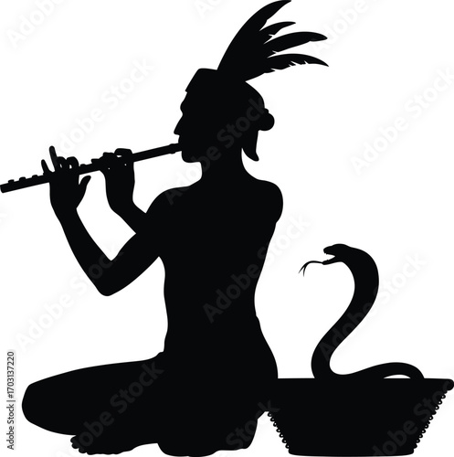 Lord Krishna silhouette. This image showcases a bold outline of Lord Krishna, symbolizing devotion, faith, and spiritual enlightenment in a sacred depiction. Vector clipart illustration design.