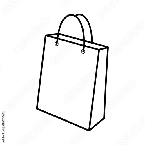 shopping bag mockup with handles vector line art on white background