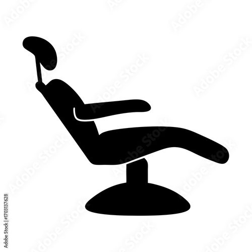 Black and white silhouette of a modern reclining dental chair
