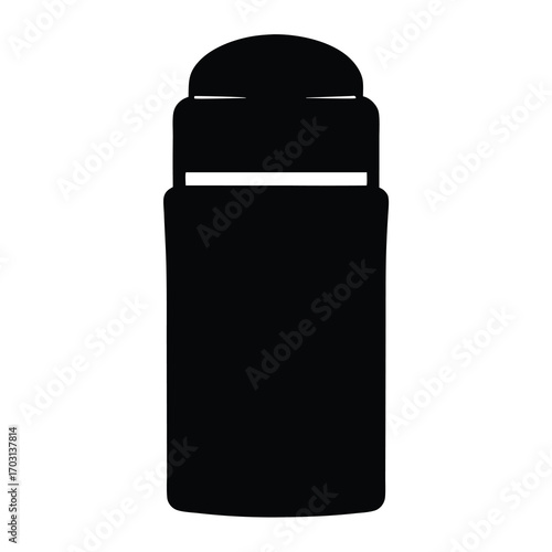 Simple black and white illustration of a roll on deodorant container
