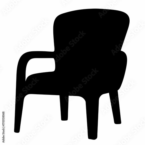 Silhouette of a plastic chair with armrests against a white background