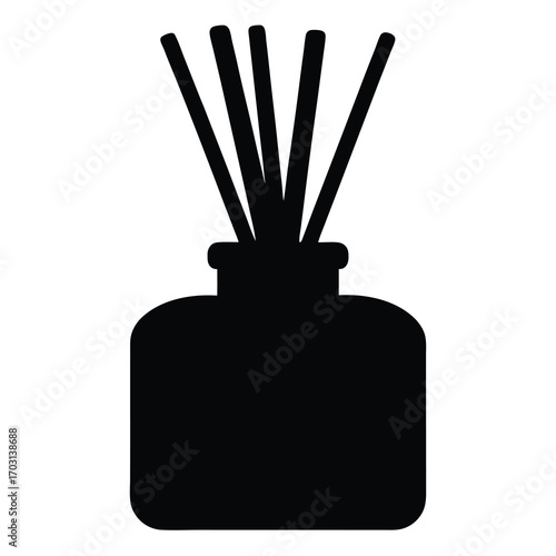 Minimalist black silhouette of reed diffuser for aromatherapy and home fragrance