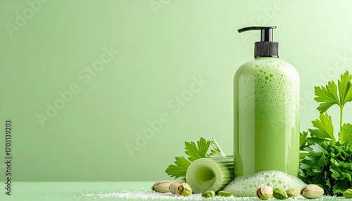 Green Herbal Body Wash Bottle with Celery and Salt