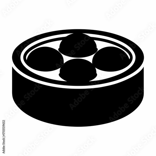 Elegant black silhouette depiction of a dim sum steamer basket with contents