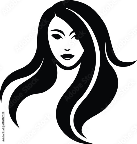beauty woman face and hair style logo silhouette vector illustration