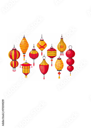 Oriental traditional lantern. Chinese paper lanterns, asian street decoration, chinatown lanterns.ai