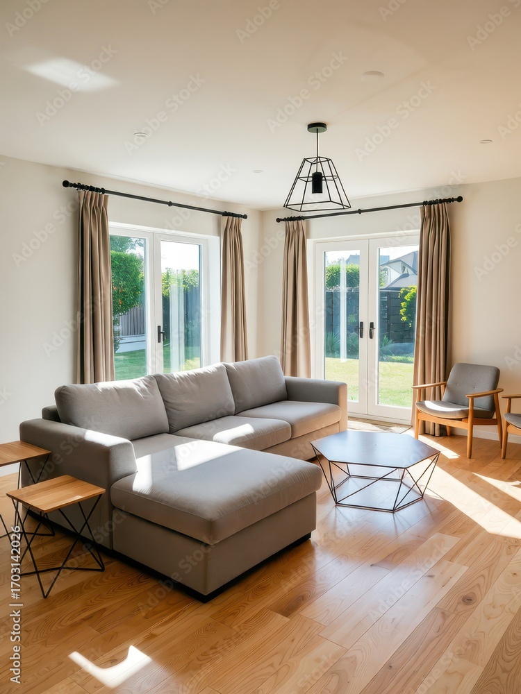 Fototapeta premium Cozy living room interior modern home photography bright space wide angle comfort and style