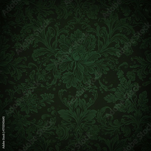 Seamless pattern of dark green floral wallpaper design