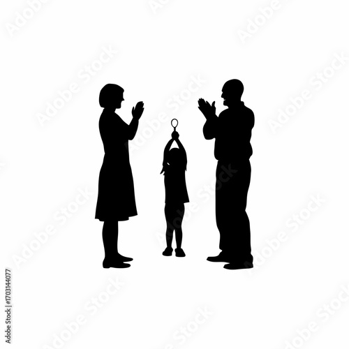 Family celebrating daughter s medal win with clapping silhouettes