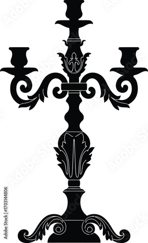 Ornate vintage candelabra silhouette elegant antique lighting decoration element vector