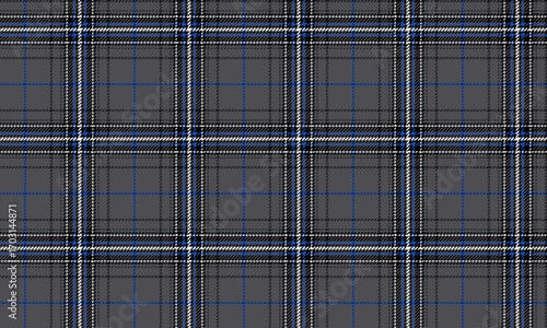 This seamless plaid pattern in dark grey, blue, black, and white creates a sleek, contemporary feel. It's perfect for designing clothes, skirts, or pants that require a classic, stylish look.