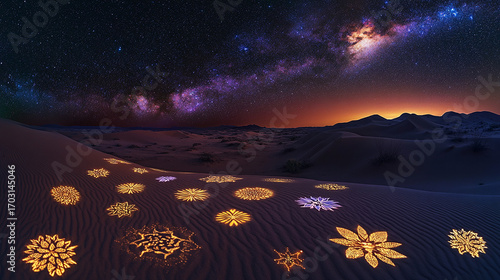A beautiful desert landscape under a starry sky