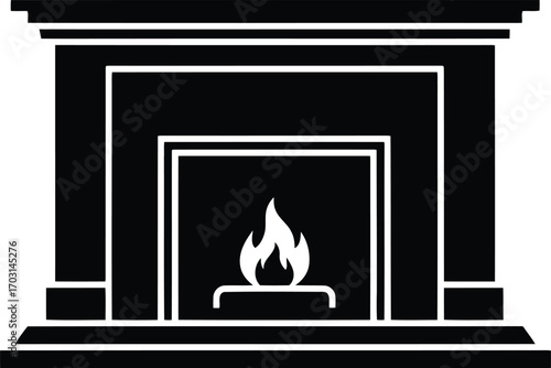 Elegant fireplace silhouette with gentle flame modern home decor hearth design concept interior element vector