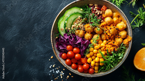 Healthy food in bowl healthy and balanced food on concrete surface