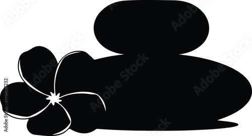 Vector frangipani flower with spa stone pile silhouette illustrator