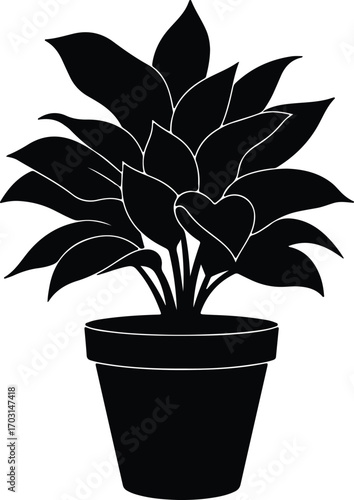 Vector houseplant in a pot black and white silhouette illustrator