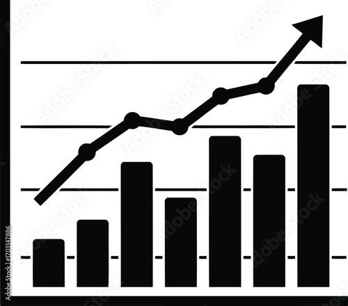 Bar and line graph showing upward trend and financial growth concept icon vector