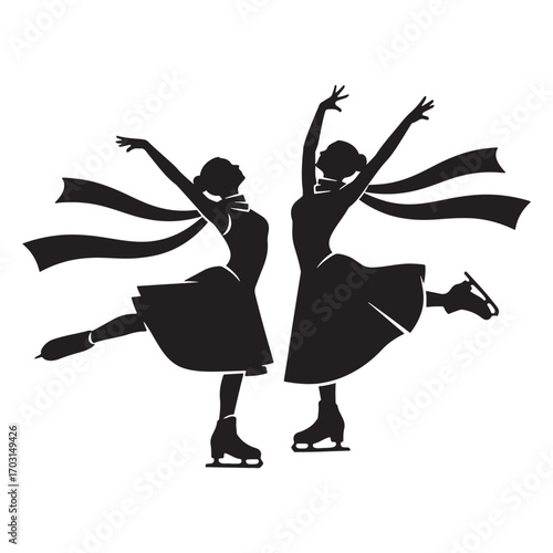 Two Female Ice Skaters Performing Together Silhouette