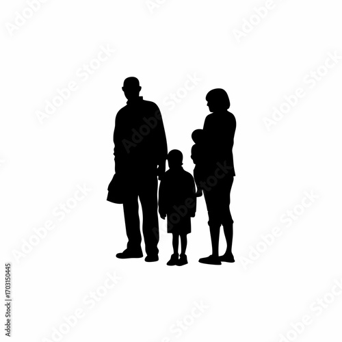Silhouette of a family waiting in line for a vaccination