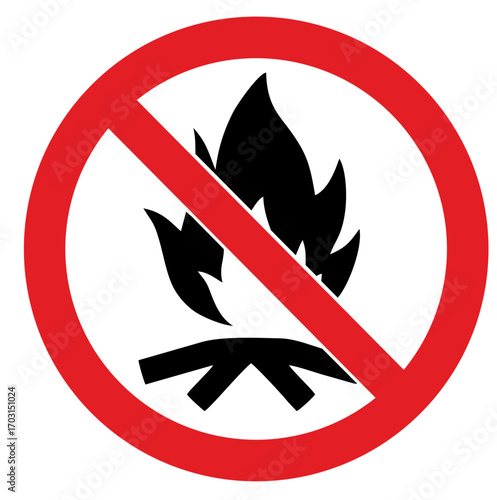 No Fire flame icon crossed in red circle Burn sign isolated on silhouette Vector