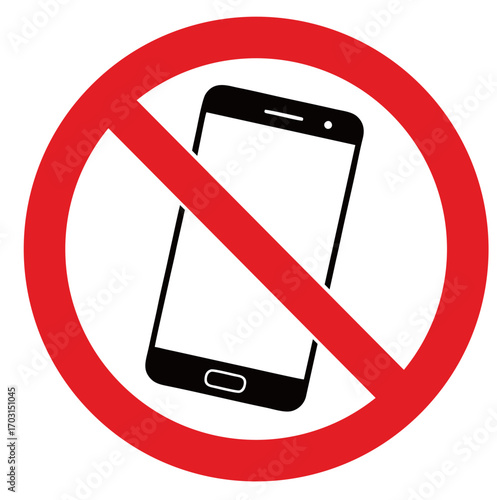 No calling mobile phone with prohibition sign red isolated on white background. Don't use mobile while driving a car. Icon vector Illustration