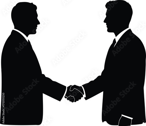 Business partnership agreement handshake silhouette of two men closing a deal corporate success teamwork vector