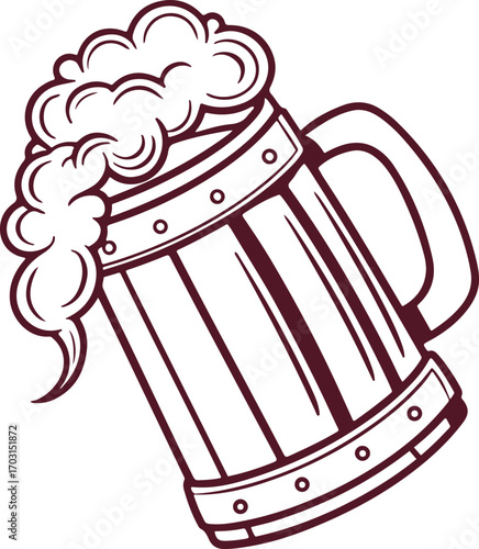 Vintage Beer Mug Illustration with Foam – Hand Drawn Pub and Brewery Design