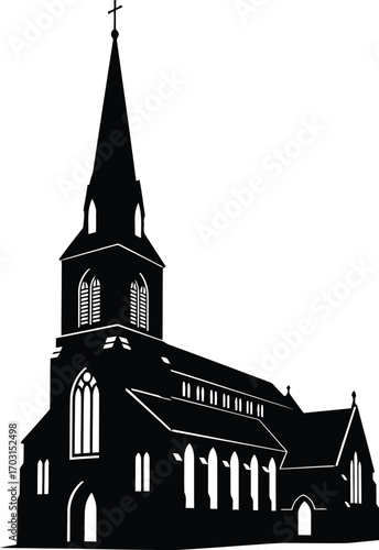 Gothic church silhouette elegant steeple architectural detail sacred building landmark religious structure worship vector