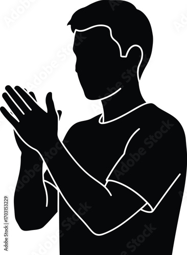 Silhouette of a man clapping hands applauding in silhouette form celebrating achievement or success vector